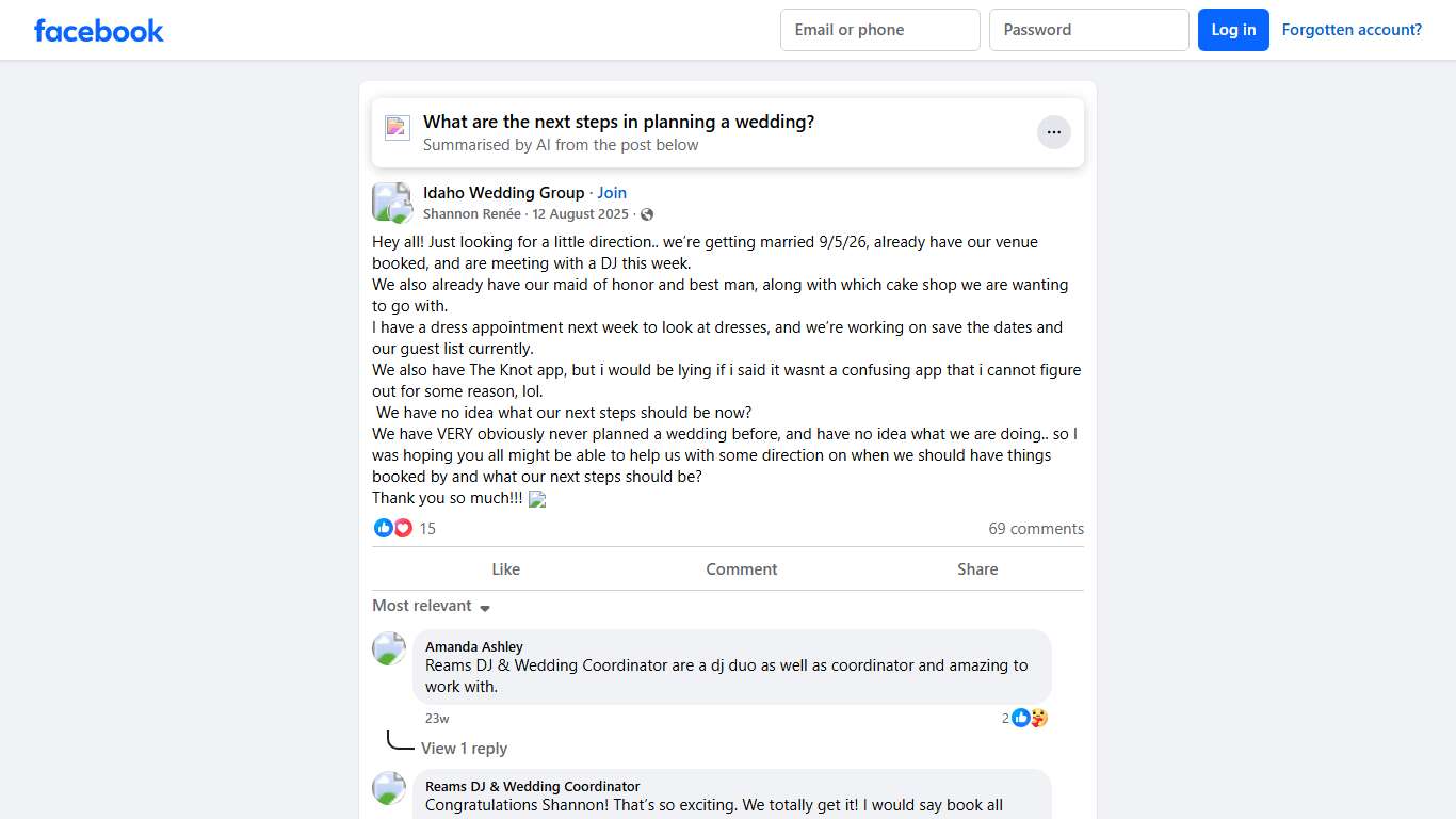 Idaho Wedding Group Hey all! Just looking for a little direction. Facebook